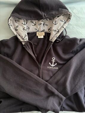 Navy Anchor Zip Hoodie - Portland, Maine